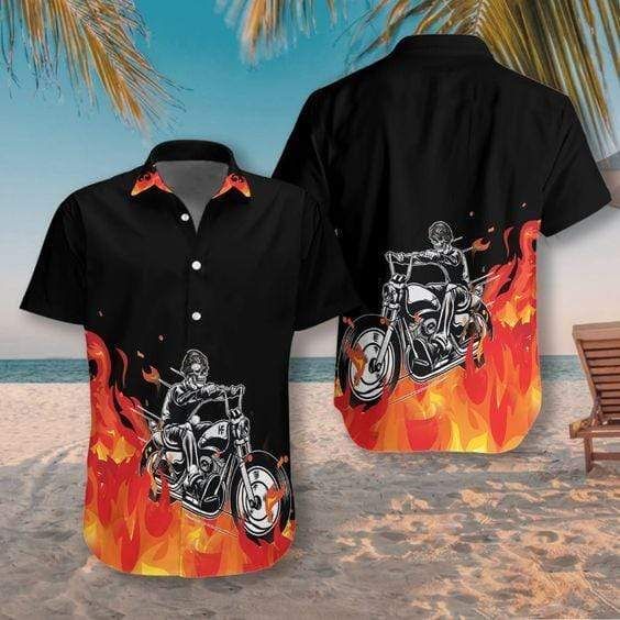 Get Here Hawaii Aloha Shirts Motorcycle Skull On Fire Ha62687