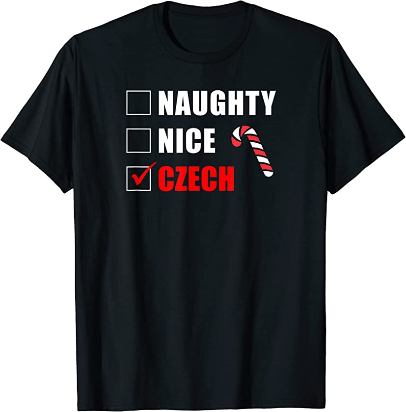 Naughty Nice Czech Candy Cane Christmas Santa List T-Shirt