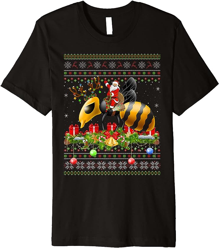 Wasp Lover Ugly Santa Riding Wasp Christmas Premium T-Shirt