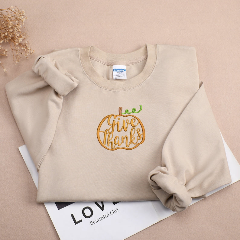 Thanksgiving Pumpkin Embroidered Sweatshirt 2D Crewneck Sweatshirt All Over Print Sweatshirt For Women Sweatshirt For Men Sws3208