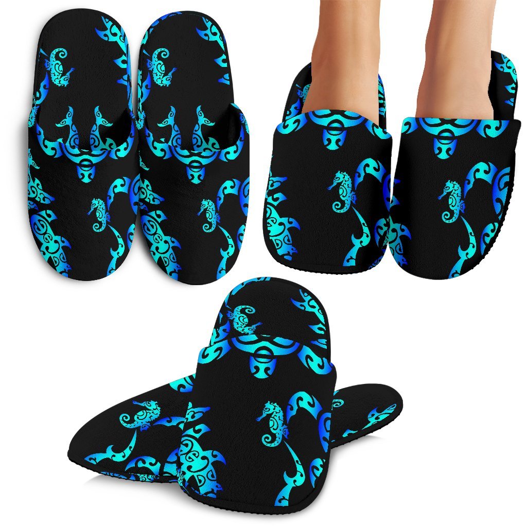 Sea Turtle Polynesian Tribal Hawaii House Slippers Ha99993