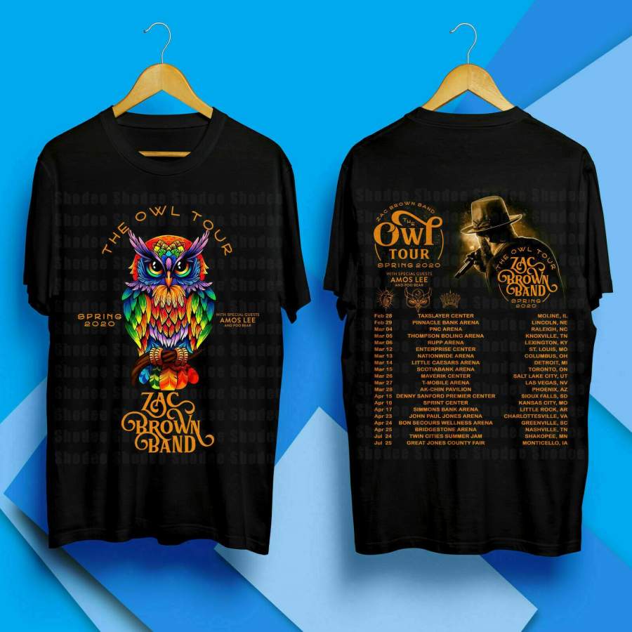 Zac Brown Band Shirt The Owl Tour Spring 2020 Black Concert Merch- T-shirt S-3xl