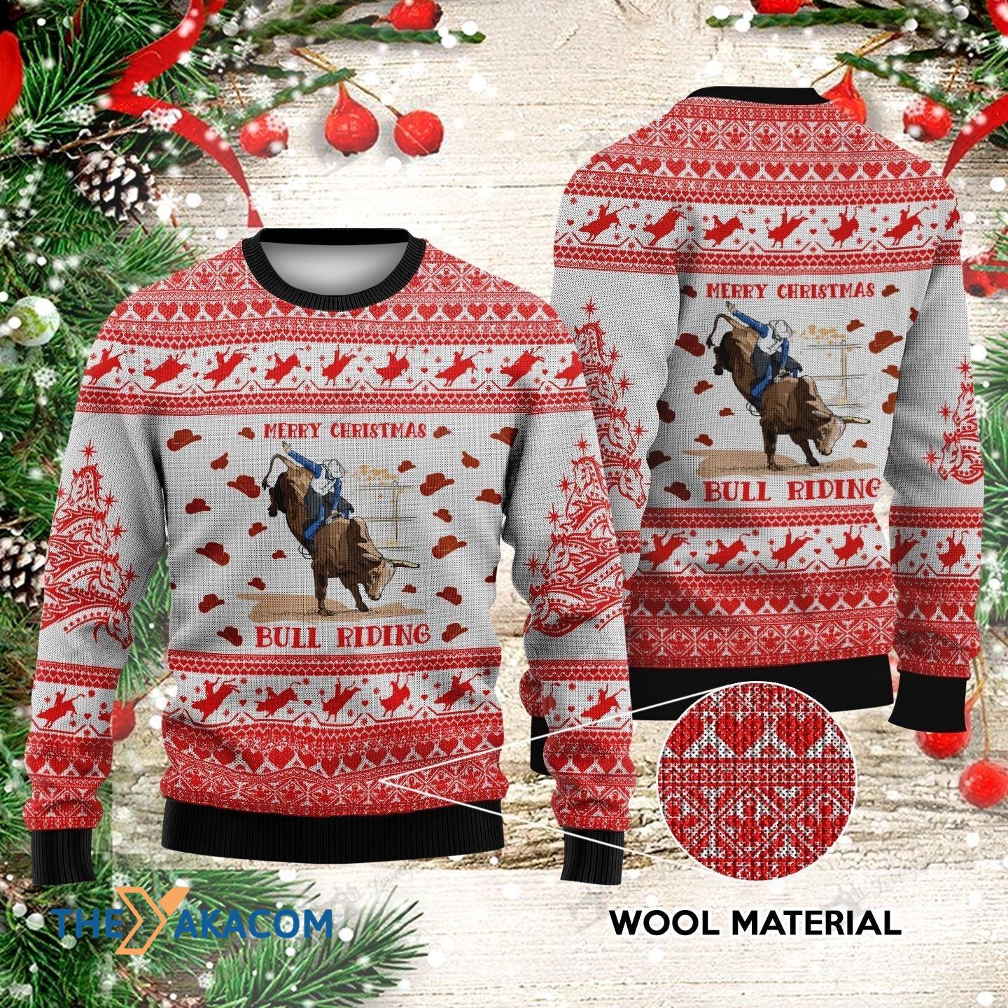 Bull Riding On Snow Mountain Gift For Christmas Ugly Christmas Sweater