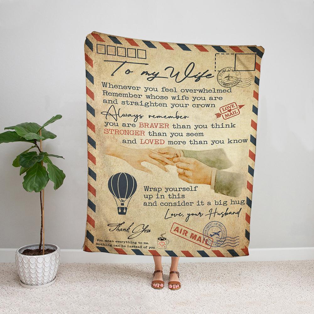 Airmail To My Wife Always Remember You Are Braver Than You Think Loved More Than You Know,Fleece Blanket Gift For Wife Home Decor Bedding Couch Sofa Soft And Comfy Cozy