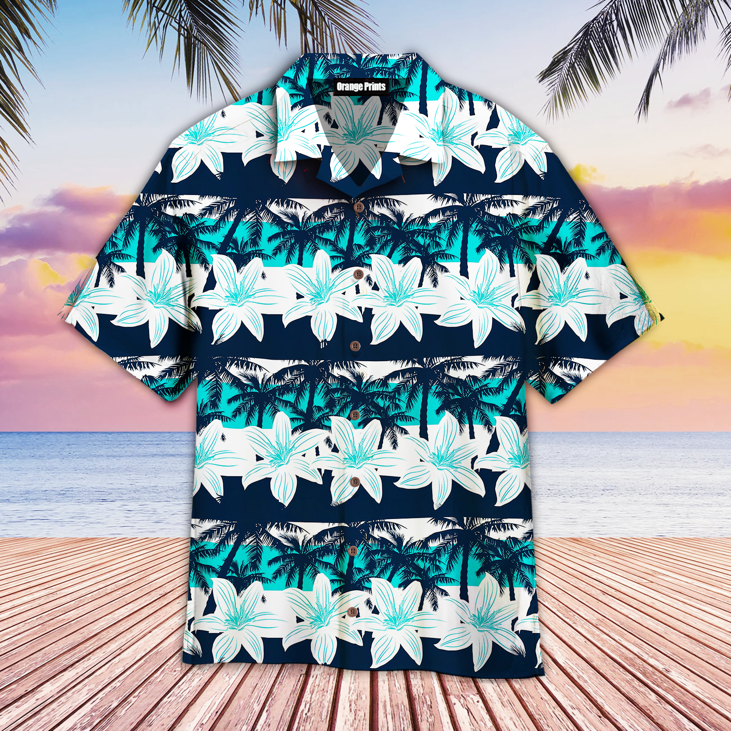 Tropical Frangipani Palms Stripes Aloha Hawaii Shirts For Men Women Ha89050