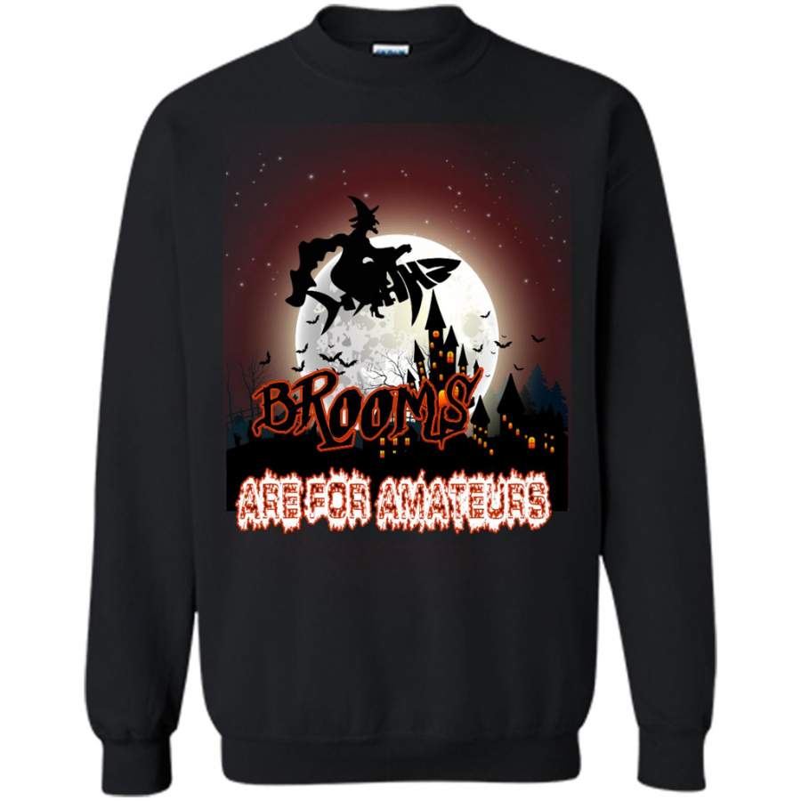 Brooms Are For Amateurs, Witch, Shark Mama, Halloween Fun – Gildan Crewneck Sweatshirt