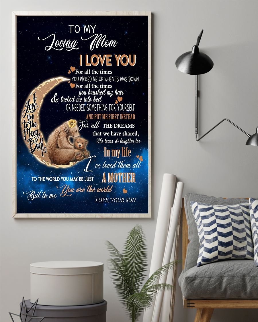 To My Loving Mom From Son Bear Canvas And Poster, Best Mother s Day Gift Ideas, Mother s Day Gift From Son To Mom, Warm Home Decor Wall Art Visual Art