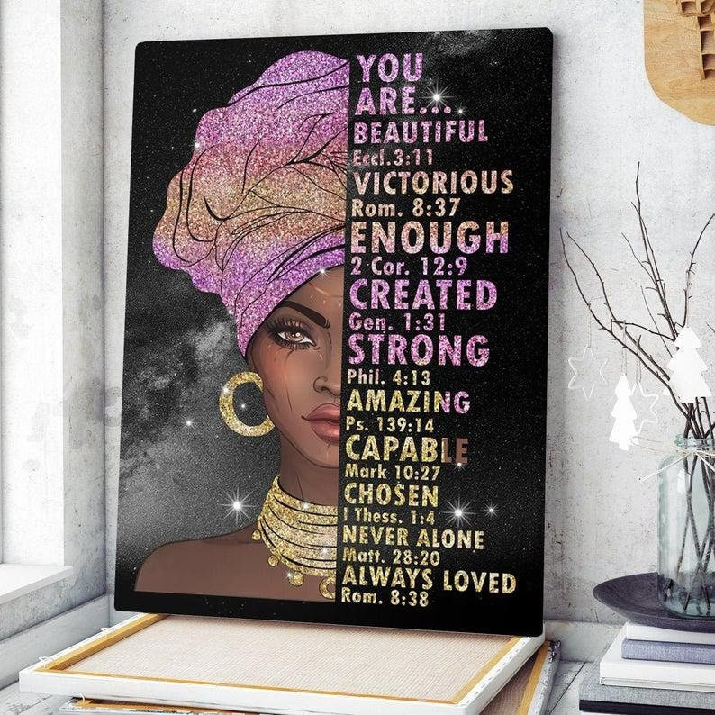 You Are Beautiful Black Woman Poster/Canvas- African American Women Canvas- Black History Month- Gift For Daughter, Christian, Bible Lover