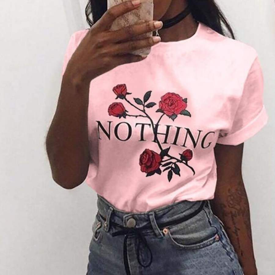 6 Colors Womens Nothing Rose Printing Summer Loose Tops Short-Sleeved Blouse T Shirt Best Sale