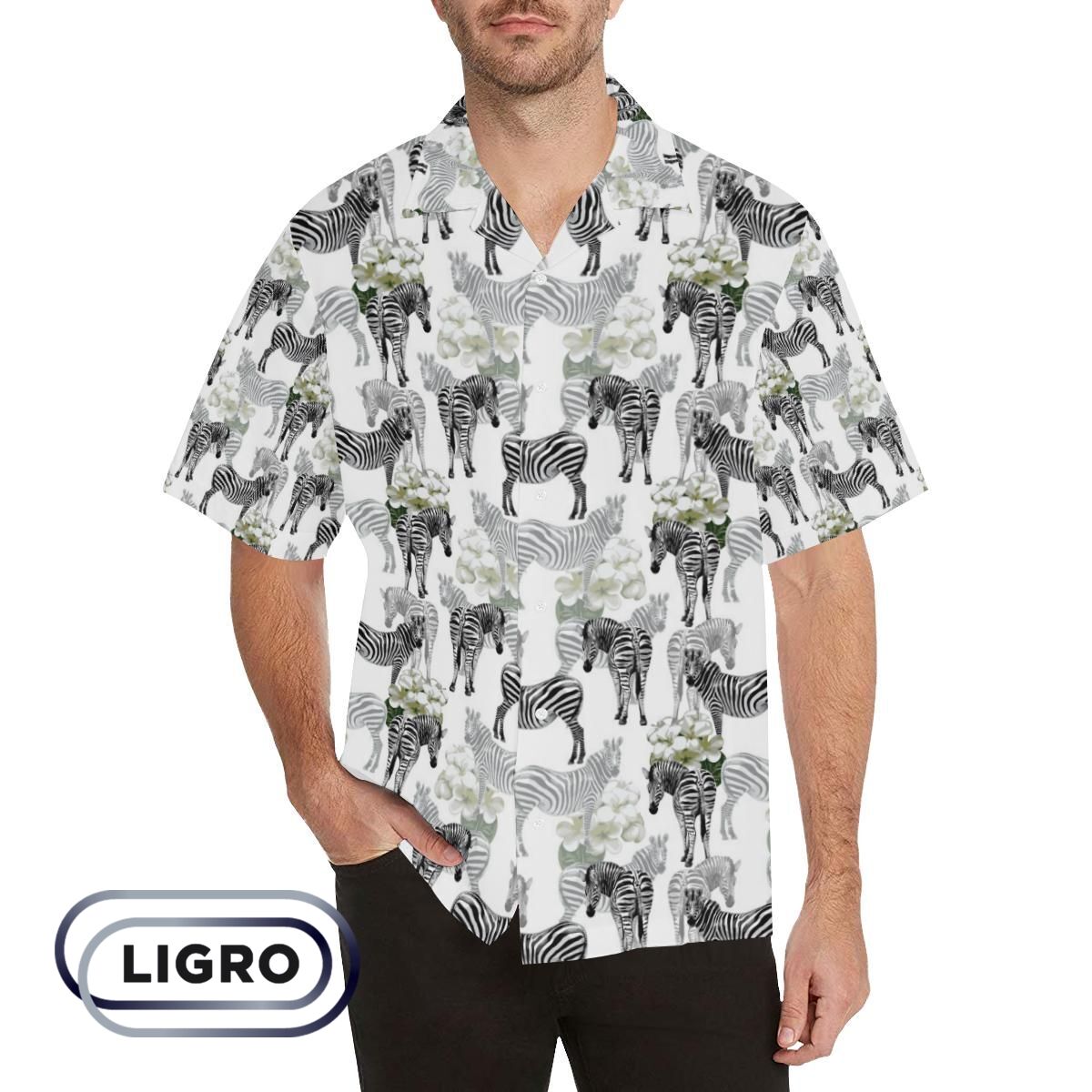 Zebra Pattern Mens All Over Print Hawaiian Shirt