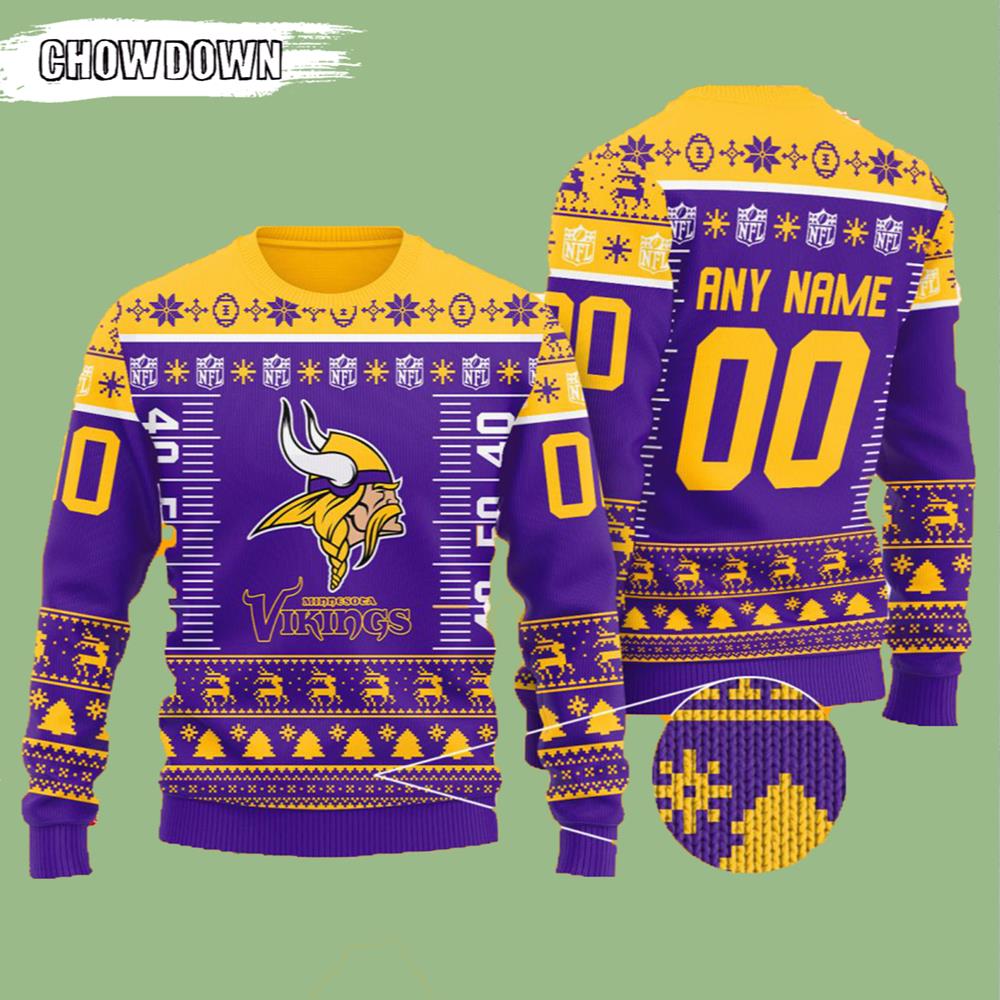 Custom Name Number Logo Minnesota Vikings Gift For Fan Ugly Wool Sweater Christmas