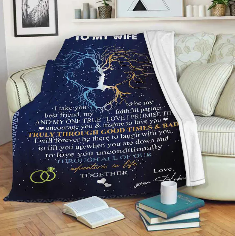 To My Wife Blanket, My Faithful Partner And My One True Love I Promisse To Encourage You Gift For Wife From Husband Birthday Gift Home Decor Bedding Couch Sofa Soft And Comfy Cozy