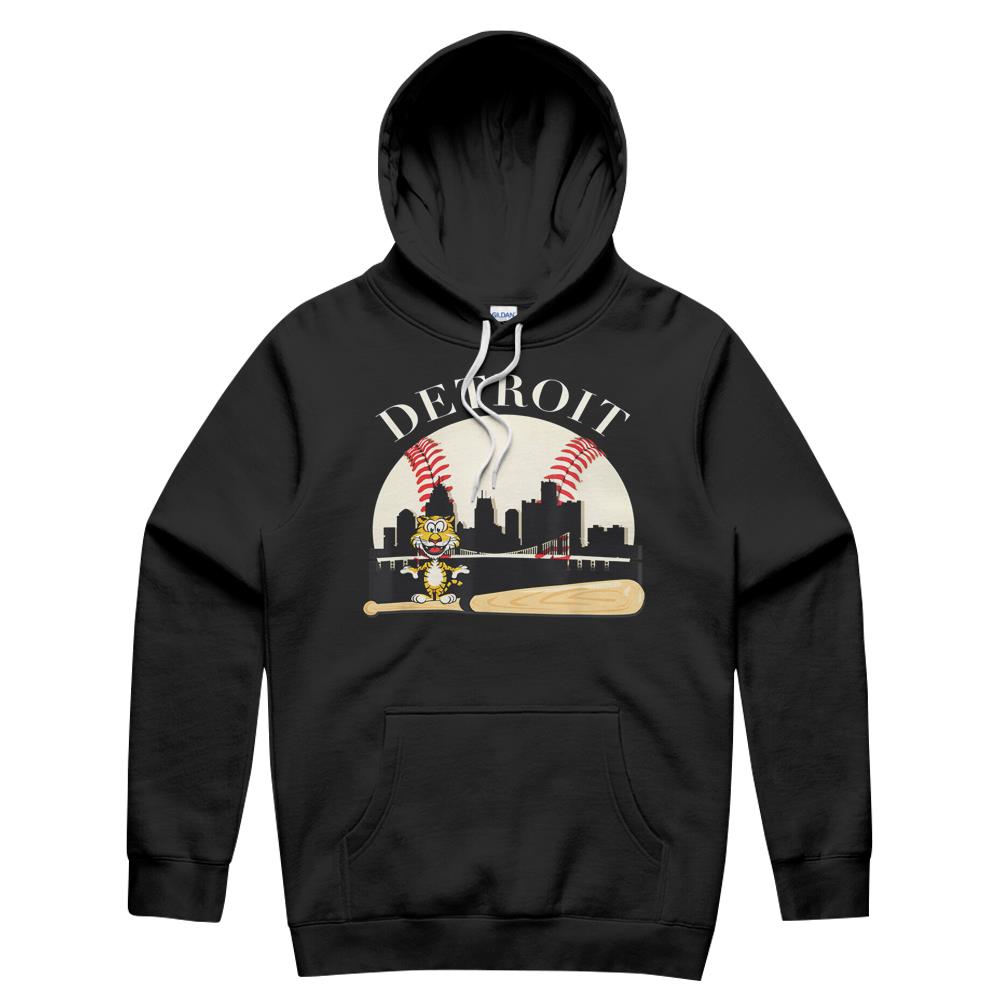 Detroit Baseball Tshirt Tiger Mascot And Skyline Design Hoodie