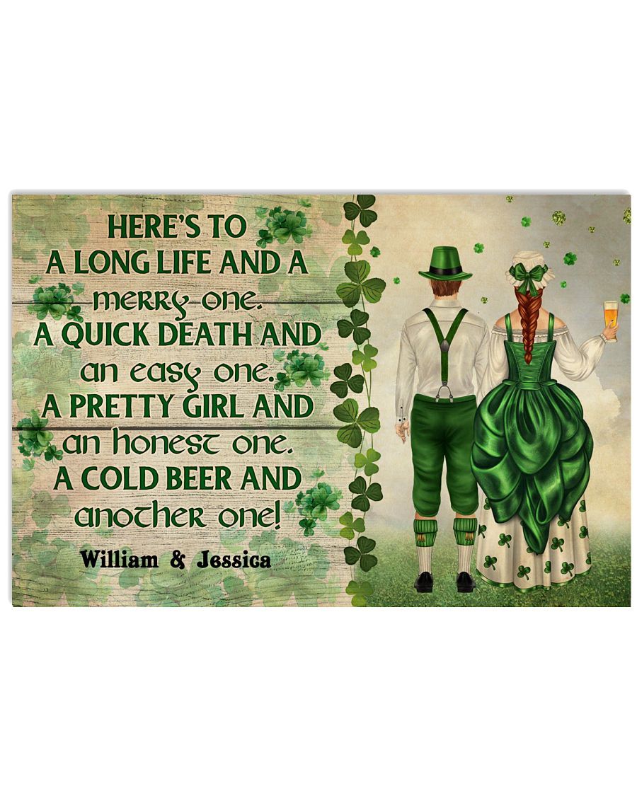Irish Couple Beer Hereto A Long Life An Merry One Custom Name Canvas Poster Wall Art, Poster Print, Canvas Print Wall Decor