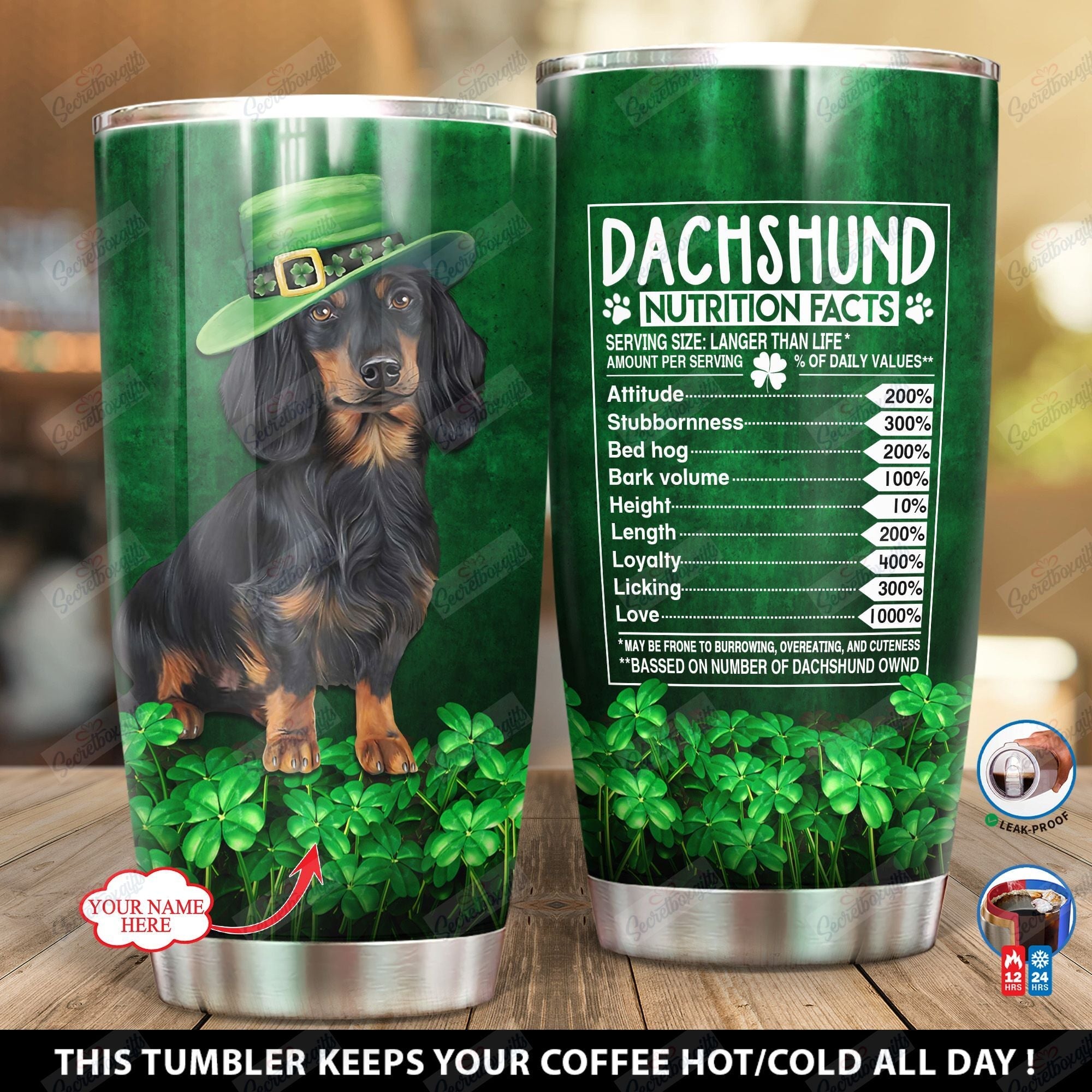 Personalized Dachshund Puppy Shamrock Patricks Day Dd2512002Tl Stainless Steel Tumbler Travel Customize Name, Text, Number, Image