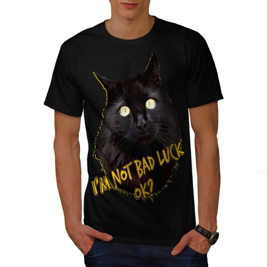 Bad Luck Black Funny Cat Mens T-Shirt, Luck Graphic Design Printed Tee