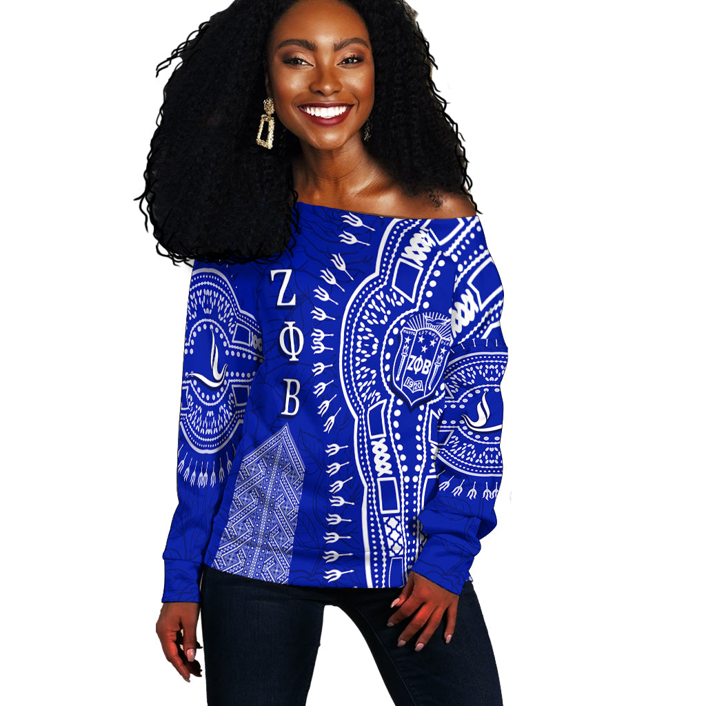 Zeta Phi Beta Personalized Off Shoulder Sweater Zphib Dashiki Design Lt7