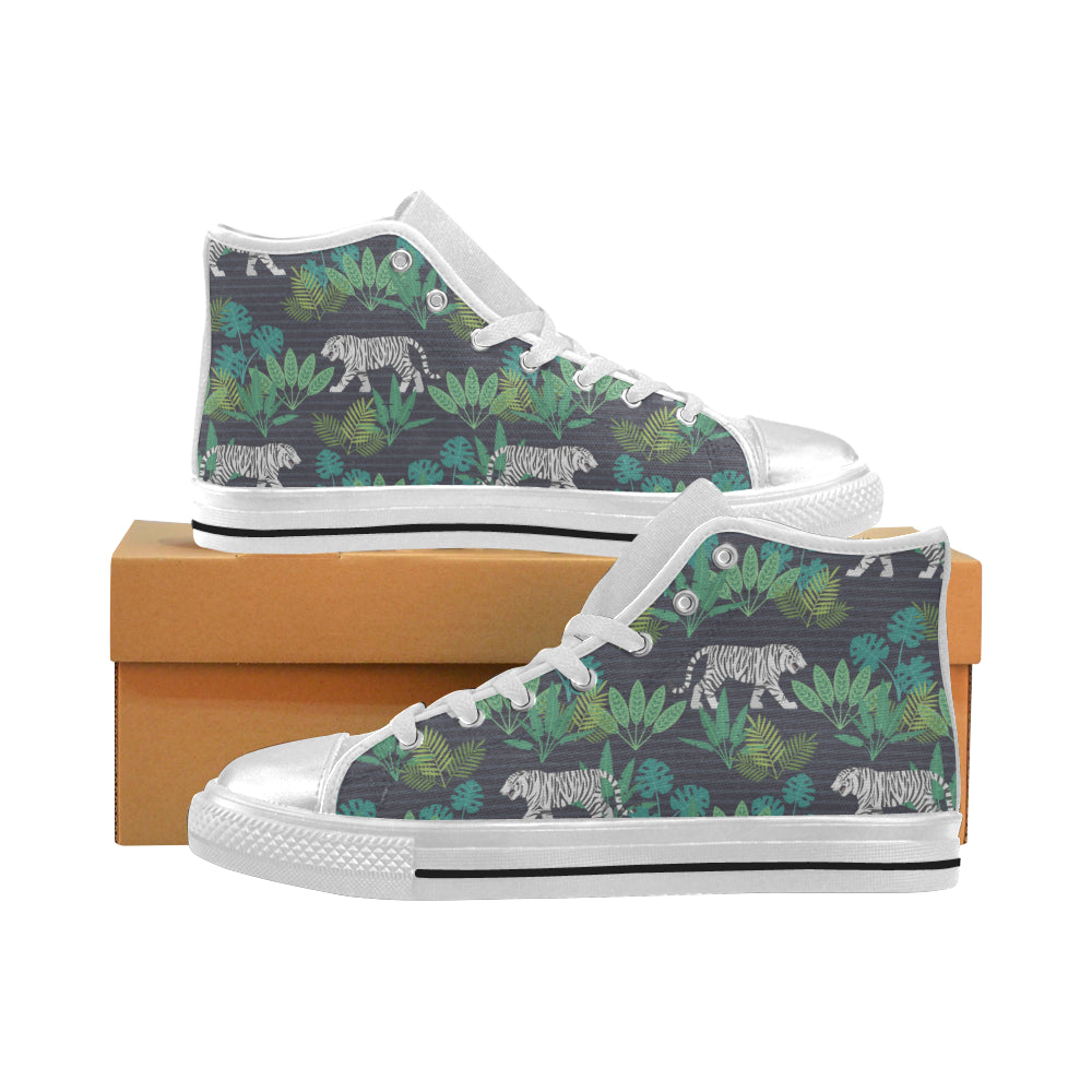 White Bengal Tigers Tropical Plant Women’S High Top Canvas Shoes White Gift For Men Women