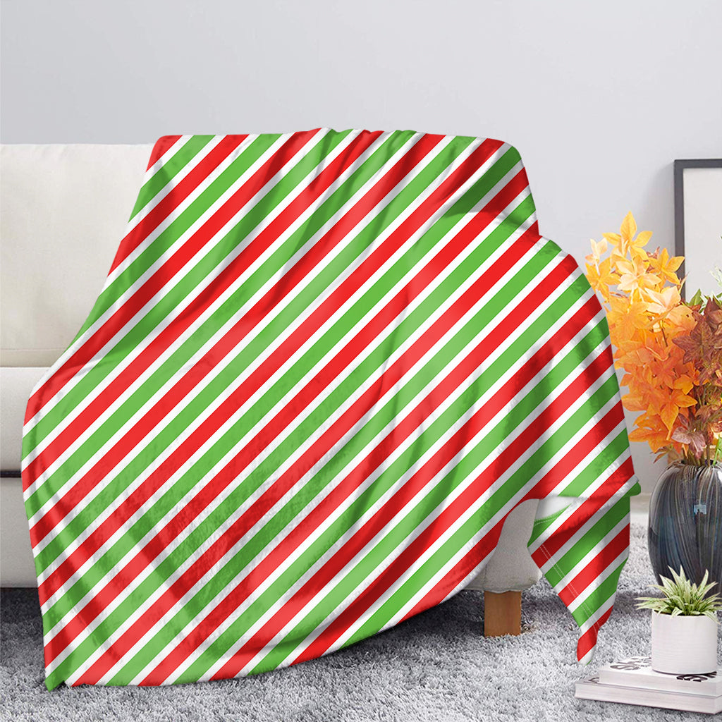 Red Green And White Candy Cane Print Blanket