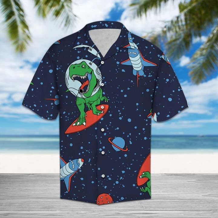 Trex Space Hawaiian Shirt Summer Button Up For Men, Women, Couple