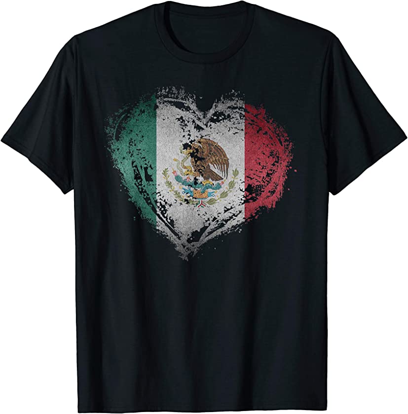 Vintage Mexico Heart Shape Mexican Flag Stylish Design T-Shirt