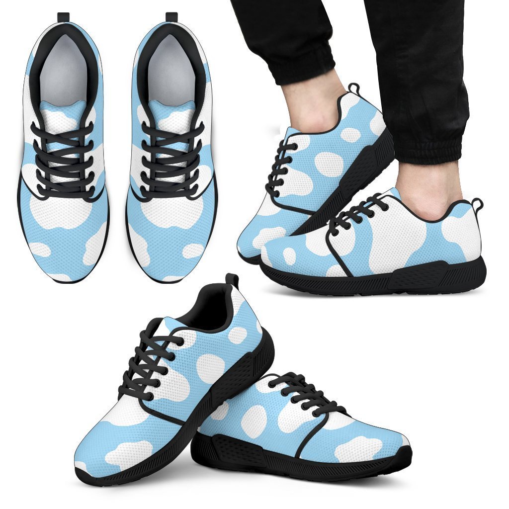 White And Blue Cow Print Men’S Athletic Shoes