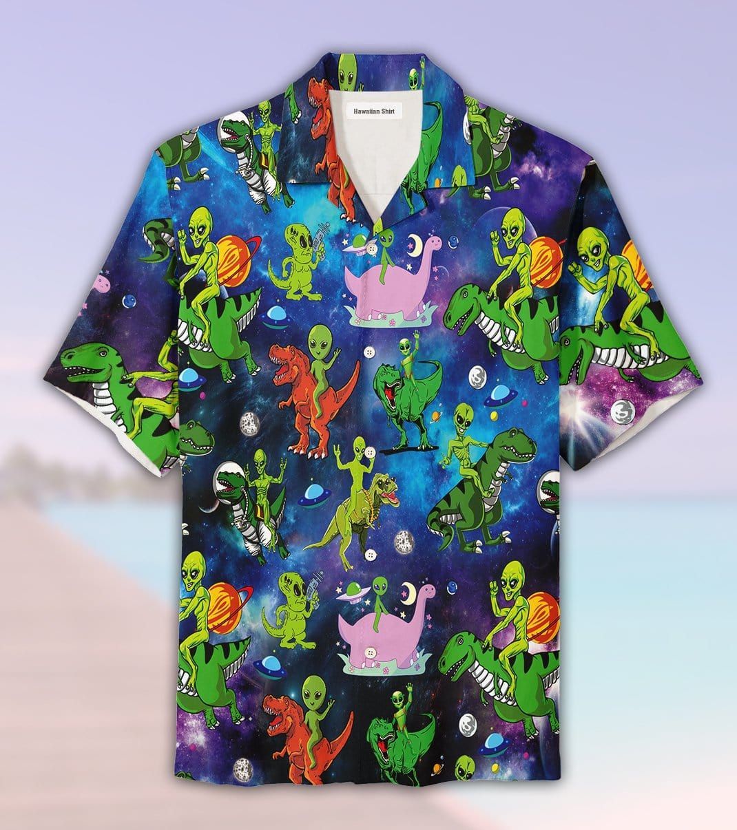 Alien Riding Dinosaur Aloha Hawaii Shirts For Men Women Ha9941