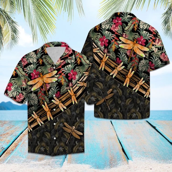 Dragonfly Floral Hawaii Shirt Summer Button Up For Couple Ha39591