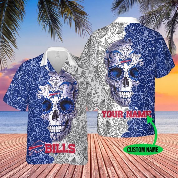 Gift For Husband Dad Personalized Sugar Skull Buffalo Bills Hawaii Shirt Ha46302