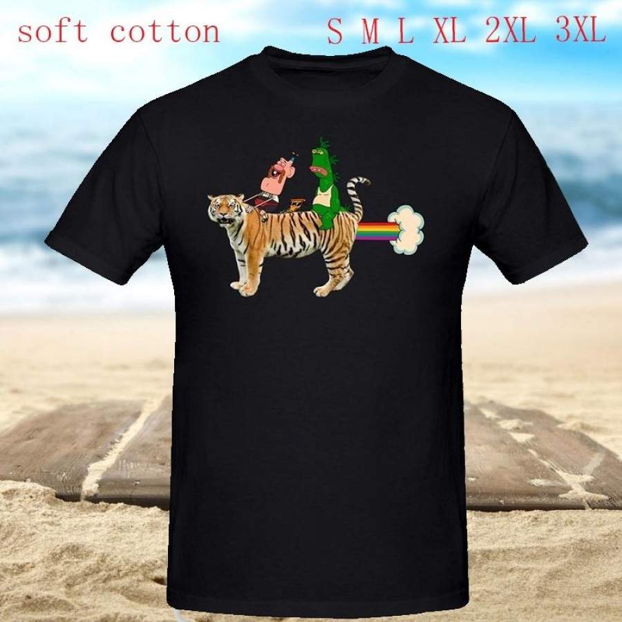 Uncle Grandpa Tiger Mens Funny Elastic High Qualiity Short Sleeve T Shirt Black Size S-3XL