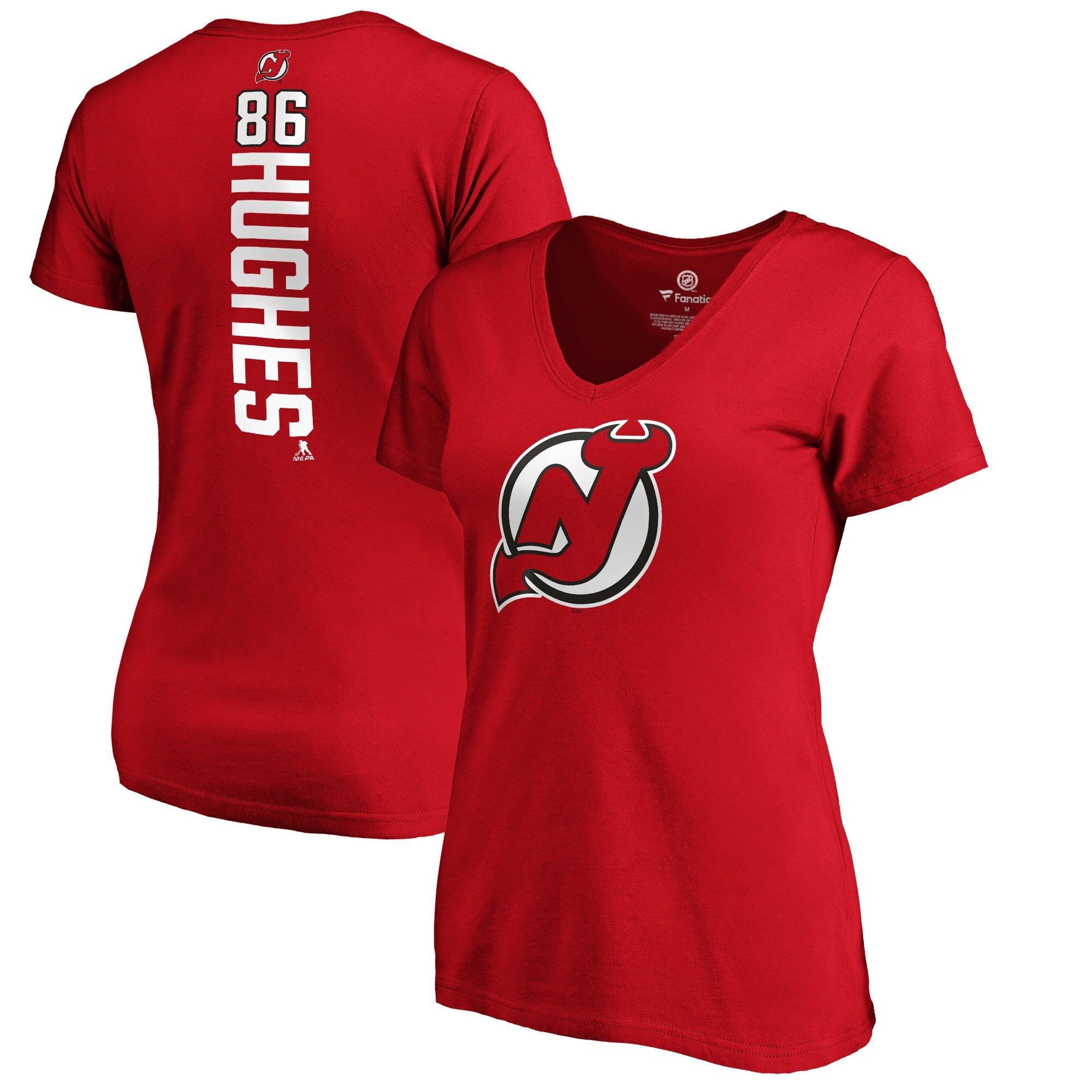 Women’S Fanatics Branded Jack Hughes Red New Jersey Devils Playmaker V-Neck T-Shirt