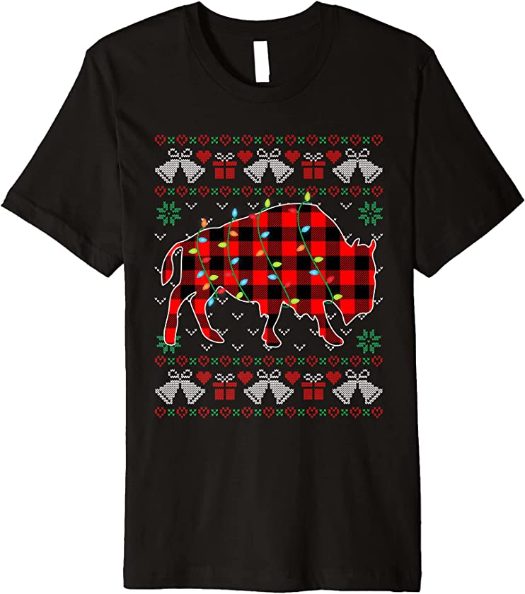 Bison Lover Funny Xmas Lights Ugly Christmas Sweater Premium T-Shirt