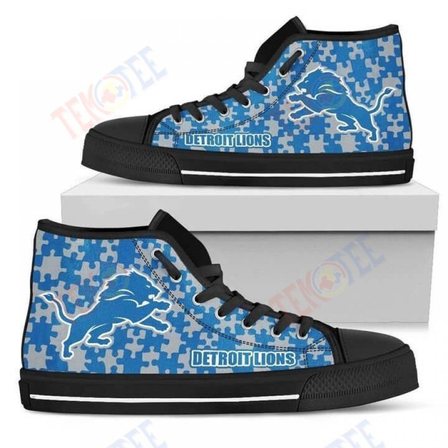 Mens Womens Puzzle Logo With Detroit Lions High Top Shoes TMT691