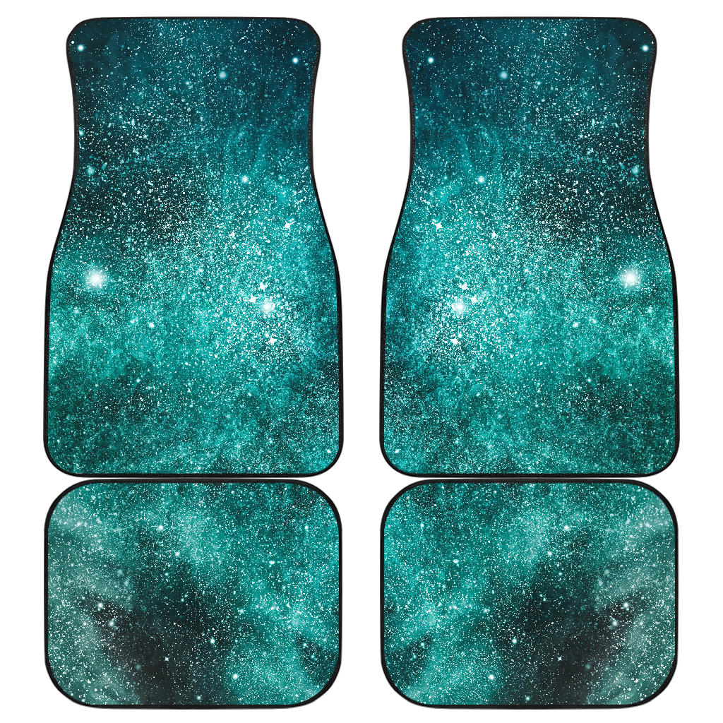 Teal Stardust Galaxy Space Print Front And Back Car Floor Mats, Front Car Mat