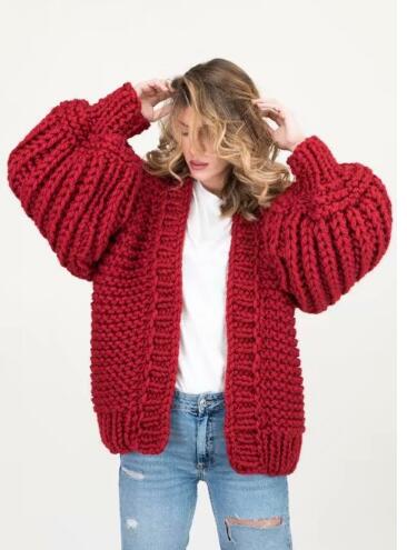 2022 Handmade Thick Knitted Sweater Women Cold Winter Lantern Sleeve Cardigan Female 8 Colors Sweater Warm Coat alx