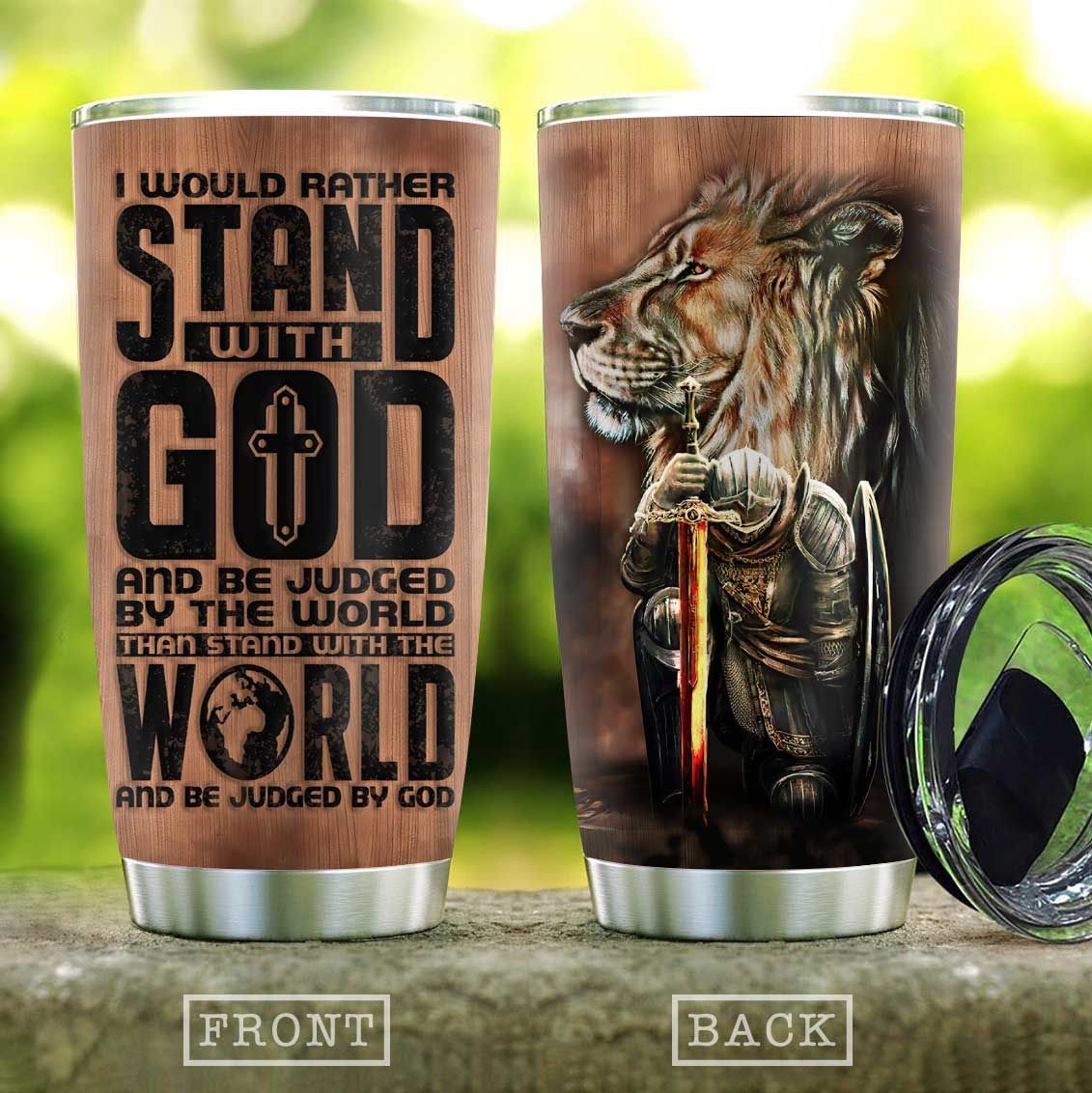 Wooden Style Lion Warrior Of God KD2 HAL0303003Z Stainless Steel Tumbler