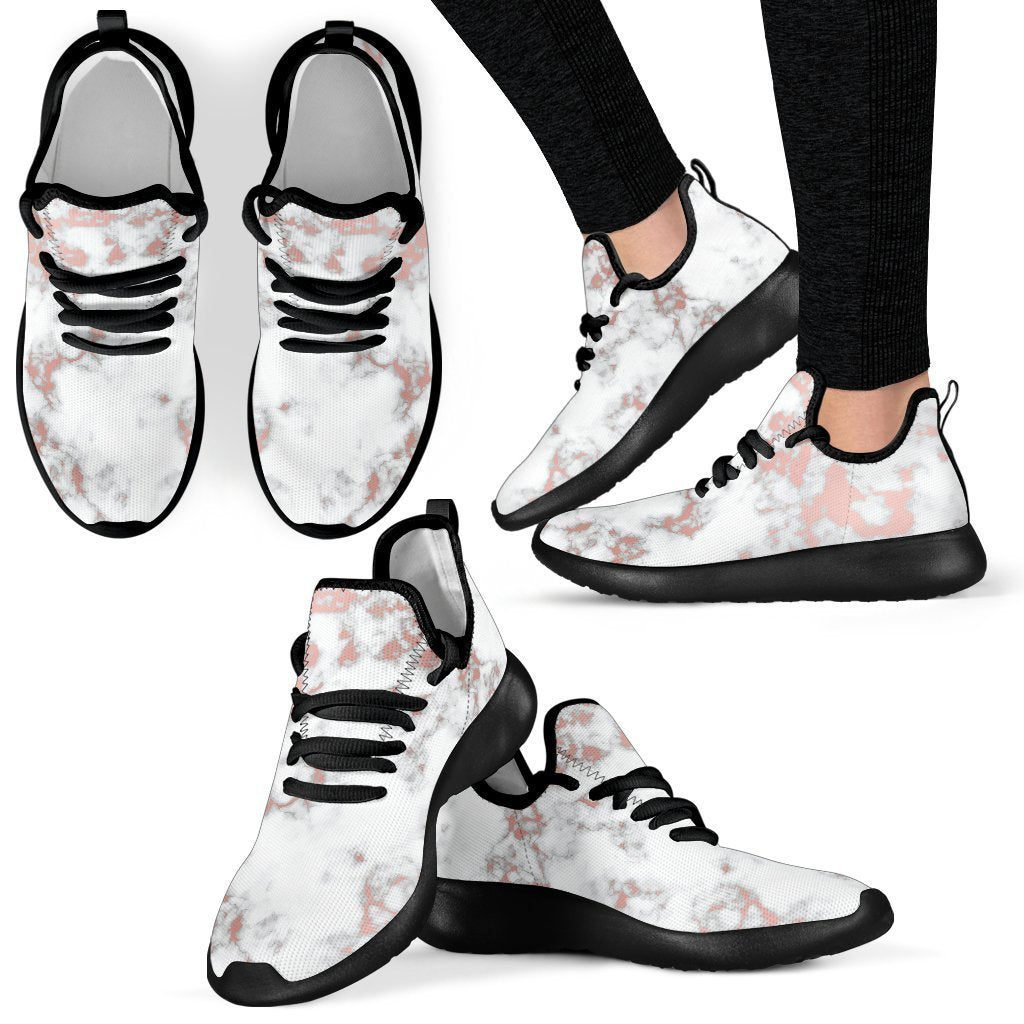 White Rose Gold Marble Print Mesh Knit Shoes