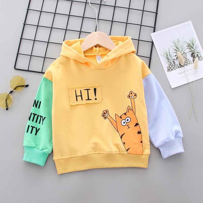 Autumn Spring Girls Boys Sweatshirt Hoodies Animals Print Fashion Splice color Cotton Kids Clothes Long Sleeve Toddler Tops Tees alx