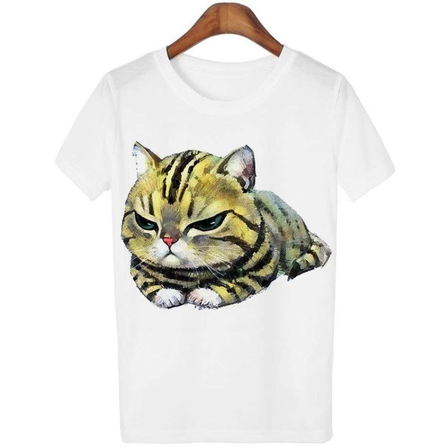 Summer Casual Cotton T-Shirt Women T Shirt Harajuku Animal Print Fat Cat Tshirt Tops O-Neck Tshirt Tees Femme