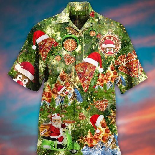 Discover Cool Santa Pizza Merry Christmas Green Hawaii Shirts Ha65563