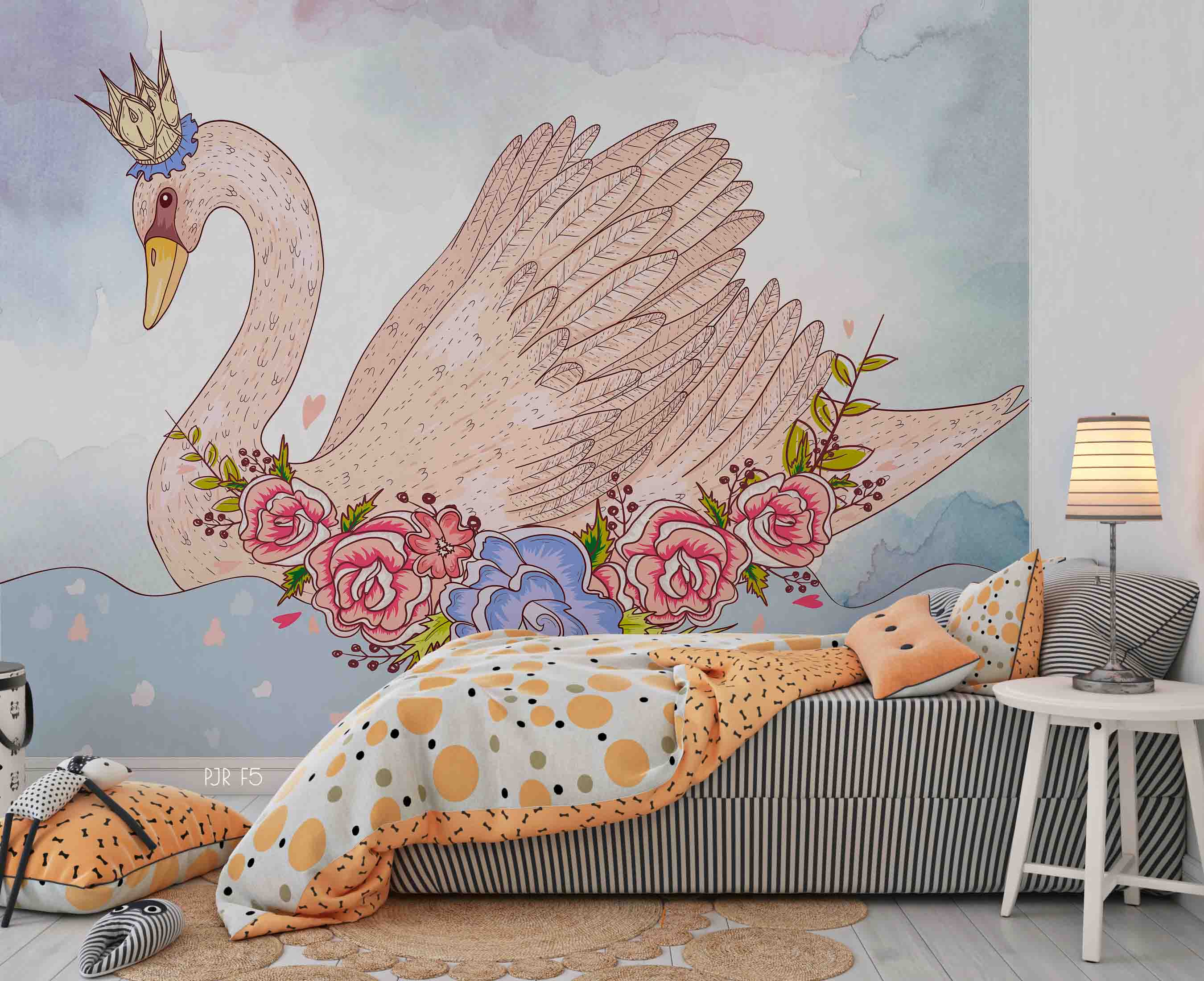 3D Cartoon Animal Swan Wall Mural Wallpaper Wj 6618