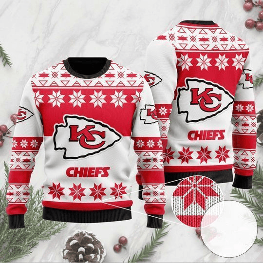 Kansas City Chiefs Sweatshirt Christmas Snowflakes Pattern Kansas City Chiefs Sweatshirt Red White Unisex Adults New Release