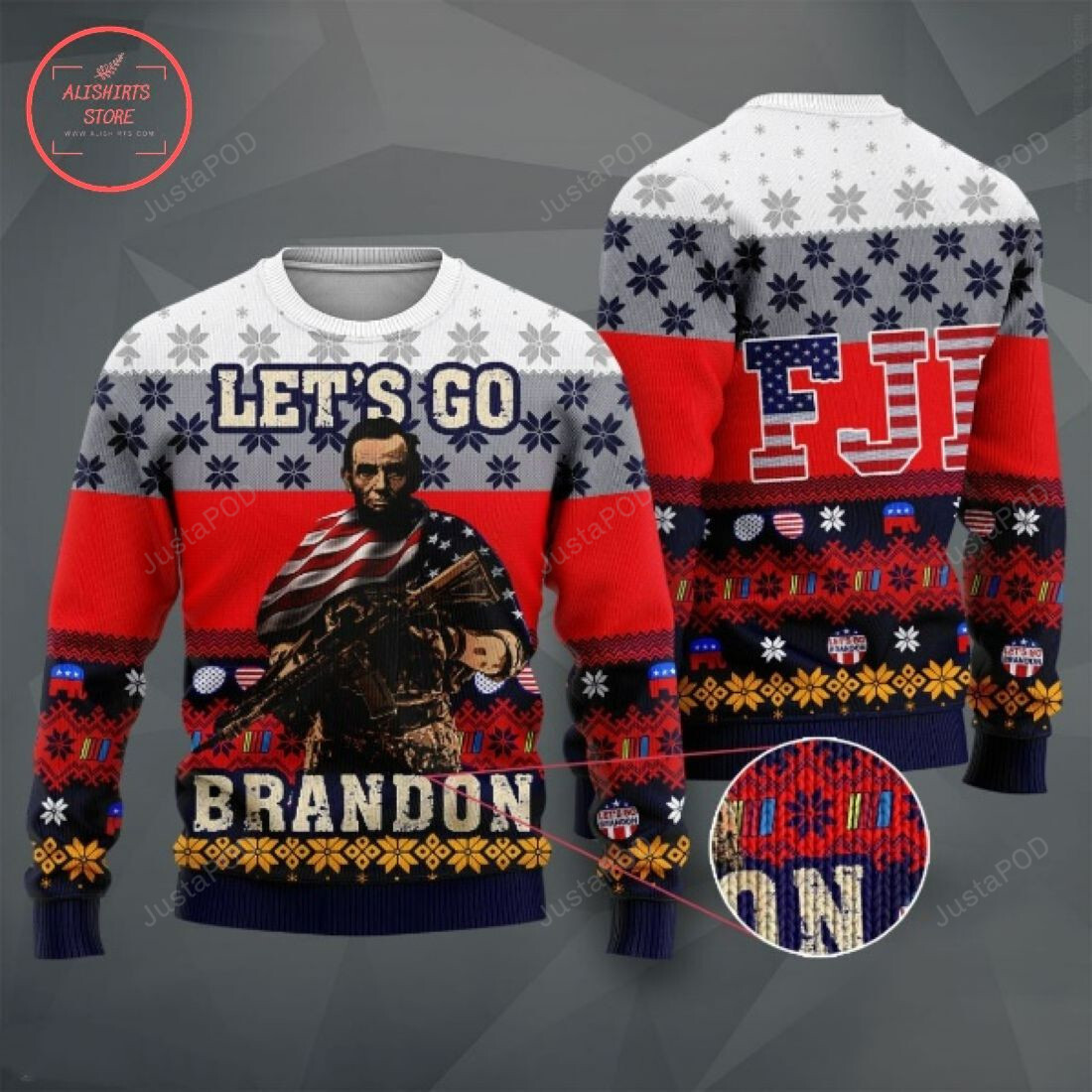 Let’S Go Brandon Fjb Conservative Anti Liberal Abraham Lincoln Christmas Ugly Sweater