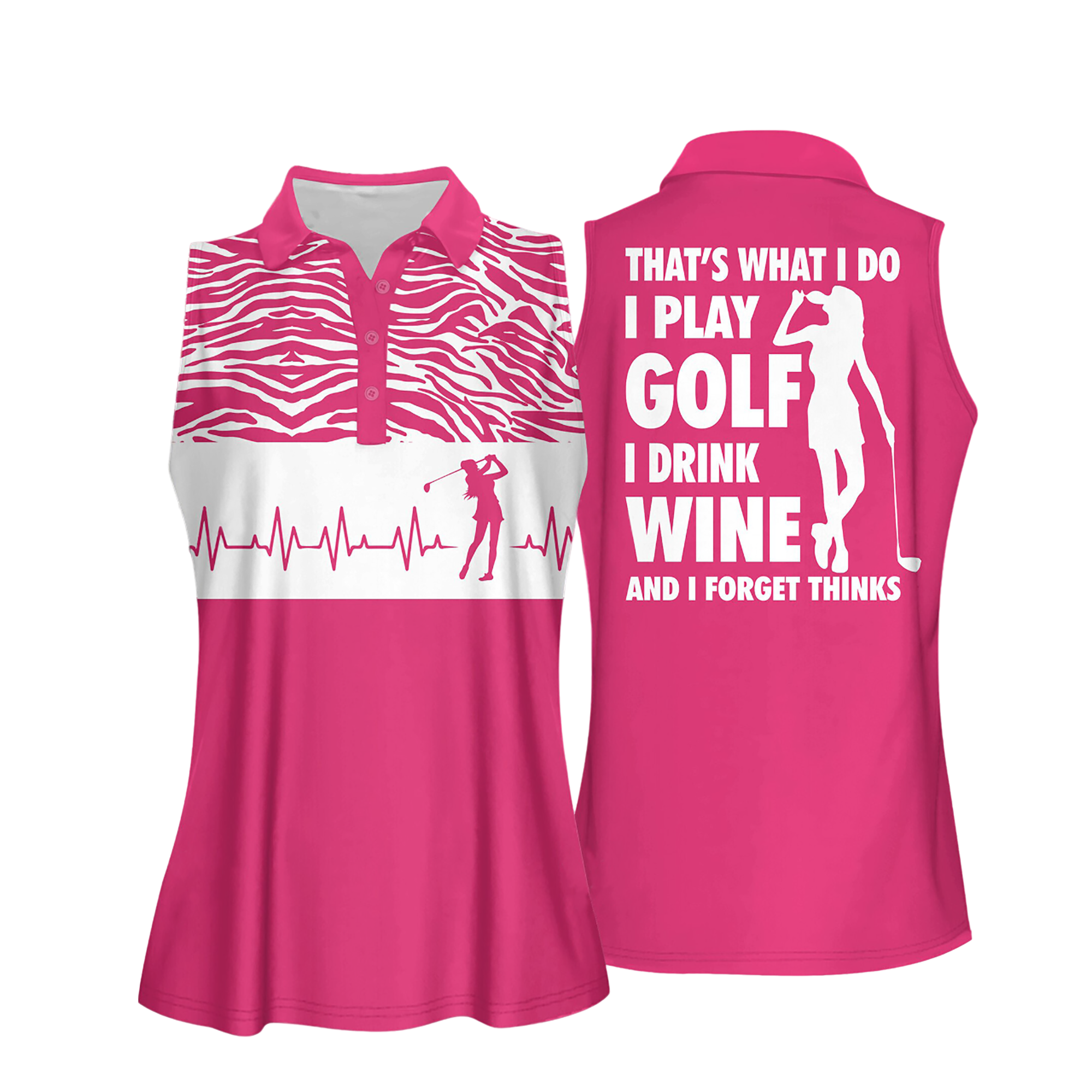 Golf Heart Beat I Play Golf I Drink Wine And I Know Things Women Short Sleeve Polo Shirt, Sleeveless Polo Shirt