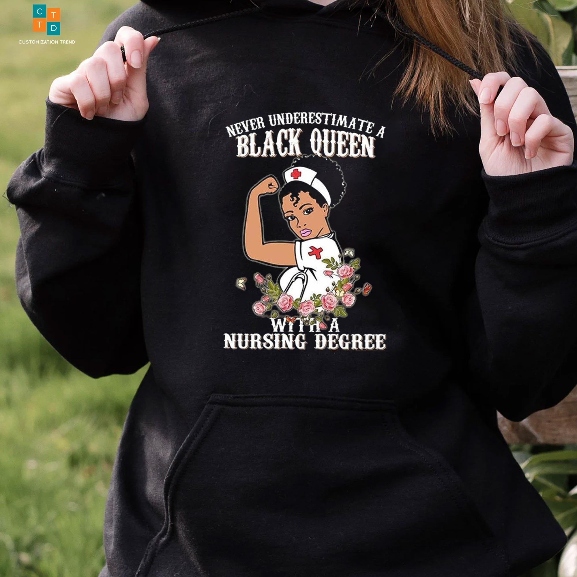 Never Underestimate A Black Queen Nurse Hoodie, Shirt