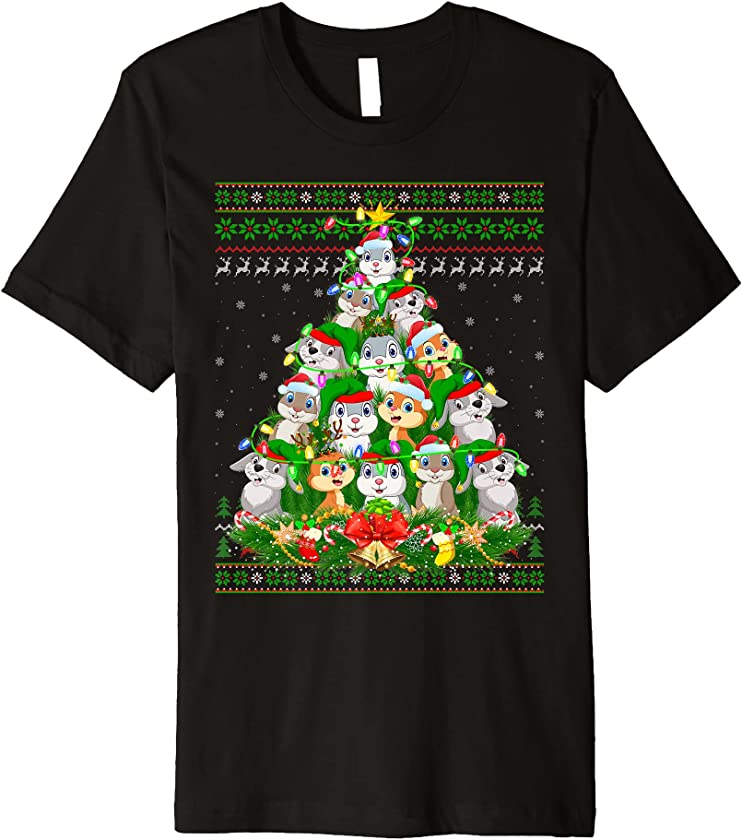 Rabbit Lover Xmas Lights Ugly Rabbit Christmas Tree Premium T-Shirt