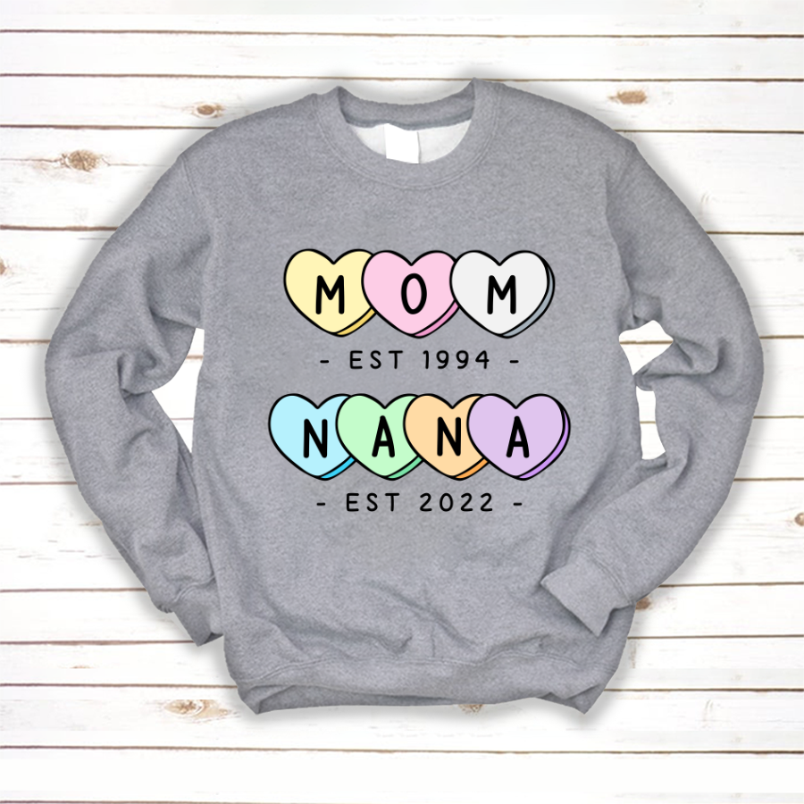 Mom Est Grandma Est Hearts Sweatshirt