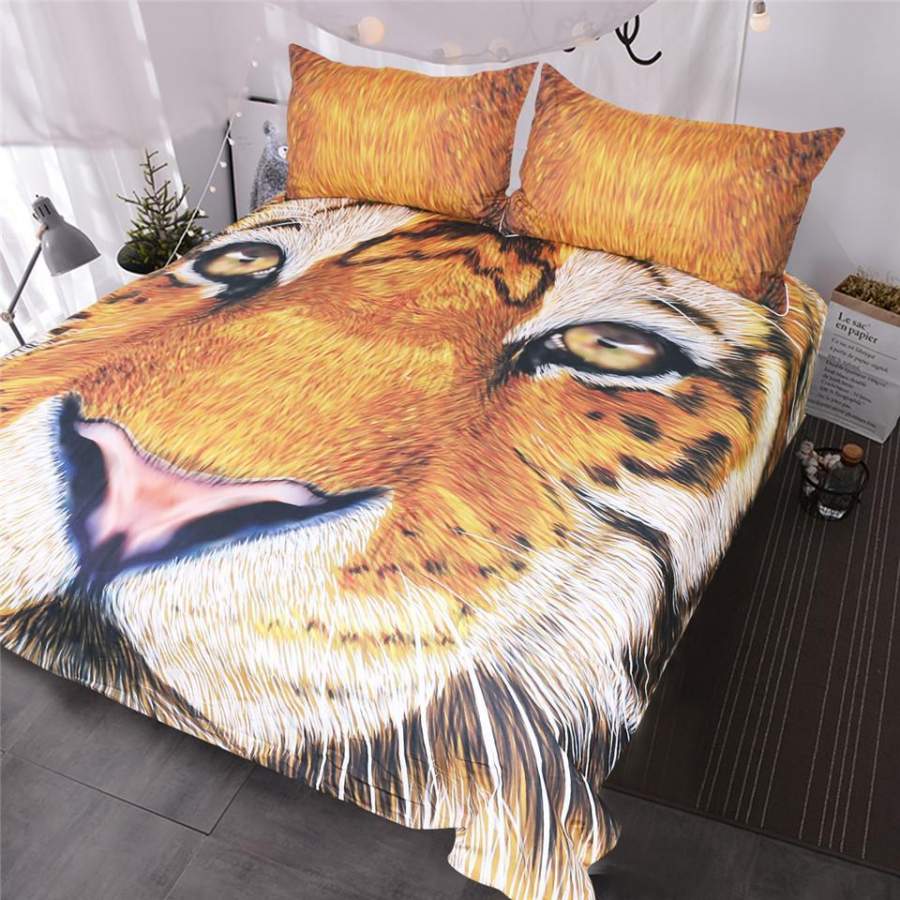 BlessLiving 3D Et Brown Tiger Face DrawingTeens Kids Vivid Colored Big Cat Wild Animalfor Adults 3D Customize Bedding Set Duvet Cover SetBedroom Set Bedlinen