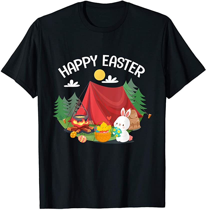 Cute Bunny Eggs Easter Camping Happy Easter Day T-Shirt