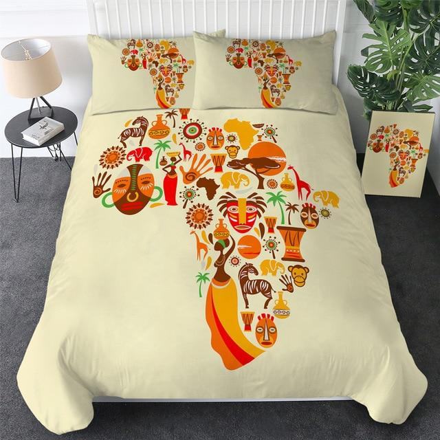 African Cultural Map 3 Pieces Quilted Comforter Set